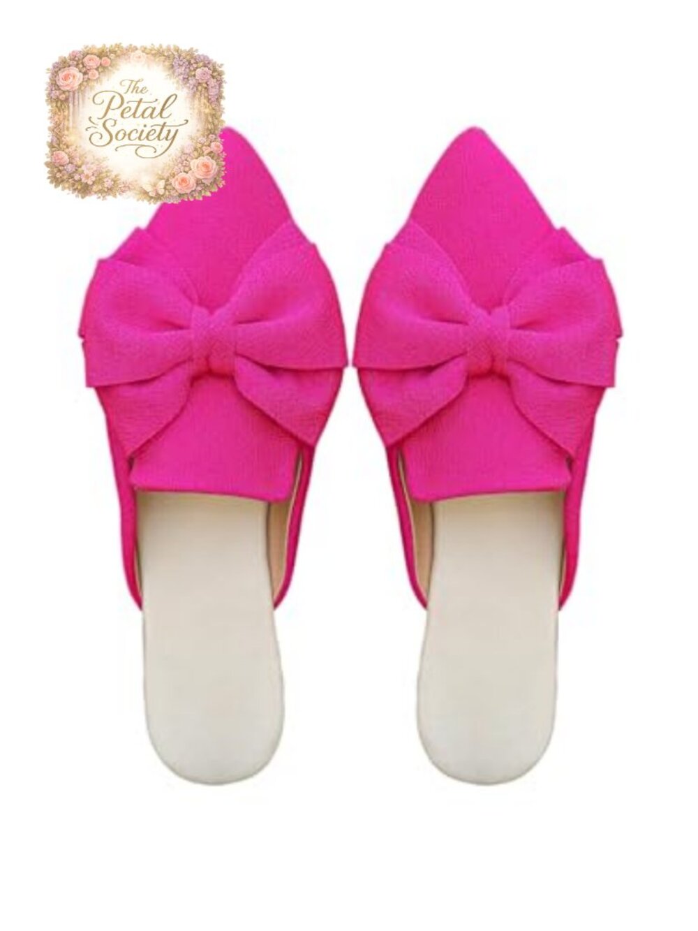 Faux Leather Pointed Toe Mules Bow Backless Flats Work Slides